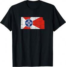 Wichita Kansas Flag Distressed Design - Wichita Kansas T-Shirt Gift For Dad Valentine's Gift For Her Halloween Gift For Girlfriend - Black - View 1