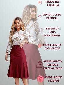 Women's Fashion Formal Secretary Skirt With Elastane And Belt. - Color caoba - Ver 7