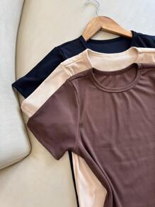 Kit 3 Blusas Feminina Caneladinha Camiseta Baby Tee Manga Curta Básica Babylook Cores Tendencia 2025