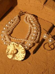 3pcs Luxury Multi-Layer Faux Pearl Necklace & Earrings Set, Elegant And Sophisticated For Daily, Party And Vacation Wear - Multicolor - View 3