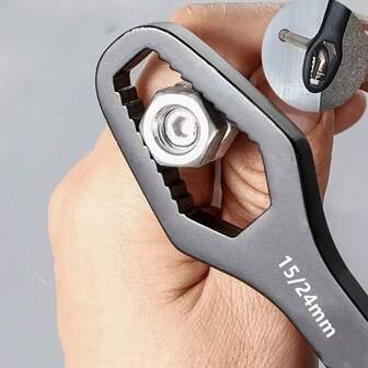 1 multifunctionele zwarte T-vormige sleutel, verstelbare, zelfspannende sleutel met dubbele kop, sleutelopening 3-17 mm, draagbaar handgereedschap voor gebruik in de auto en het huishouden