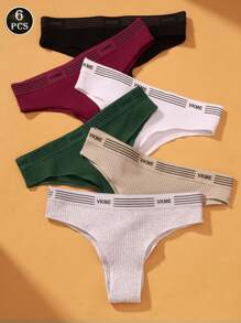 VKME Set di 6 pezzi Mutande basse in cotone, biancheria intima sportiva, pantaloncini brasiliani da donna con motivo a lettere