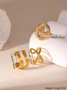 GEREIT 3pcs/Set 18K Stainless Steel Double Layer Hollow Round Open Ring Set, Suitable For Women Daily Wear