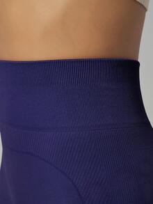 女士弹力喇叭裤弹力罗纹腰提臀舞蹈裤心形提臀瘦身长裤 - 藏蓝色 - 查看 6