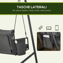Outsunny Dondolo da Giardino 2 Posti con Cuscini e Tasche Portaoggetti, Dondolo da Esterno in Acciaio e Textilene, 168x117x181 cm, Grigio Scuro