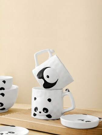 1 Pc Panda Design Ceramic Mug With Lid, High-Quality Cute Creative Home & Office Cup