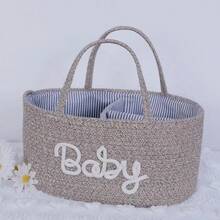 1pc Baby Diaper Basket, Toy Storage Basket, Portable Woven Divided Organizer Basket With Removable Liner, Letter Design Woven Storage Basket For Nursery Supplies - Multicolor - View 13