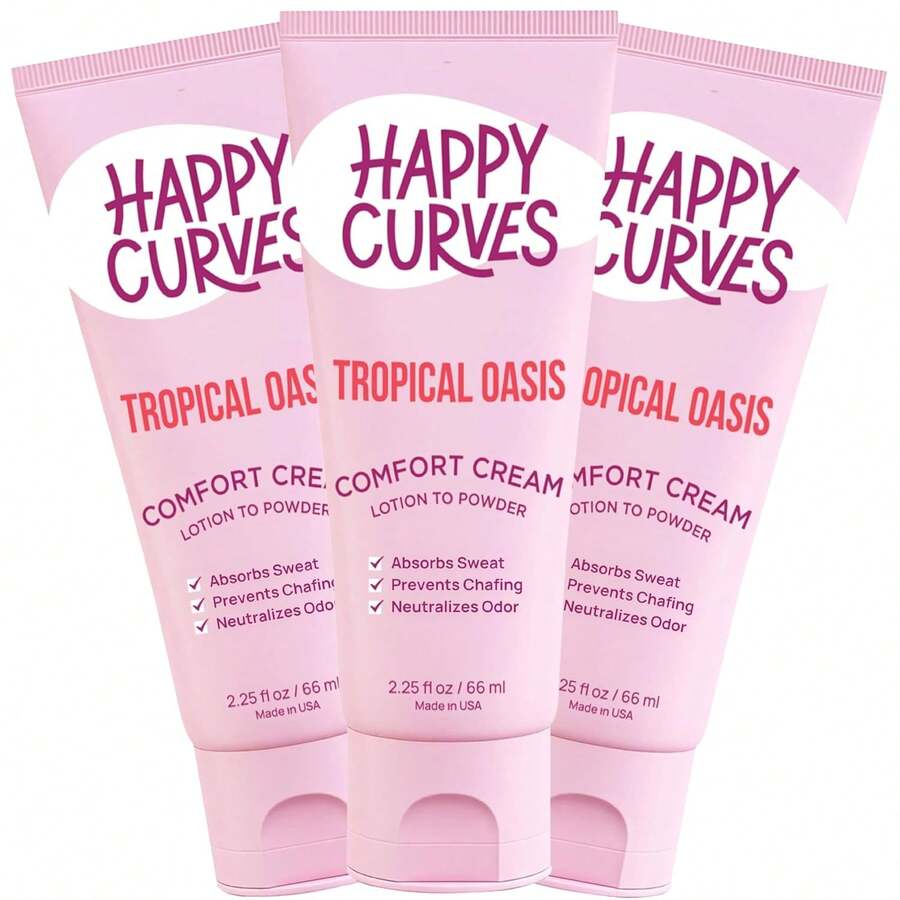 HAPPY CURVES Lotion To Powder Deodorant For Women: Aluminum-Free Cream For Private Parts, Under Breast, &Amp; Body - Anti Chafing Cream 2.25 Oz. (1 Pack, Tropical Oasis) - Tropical Oasis - View 1