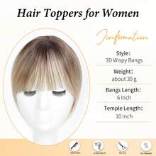 WKCT Hair Topper With Bangs Clip On, 360° 3D Cover Hair Toppers For Women With Thinning Hairs, 10 Inch Straight Clip In Bangs Hairs Piece For Women Daily Wear, Fake Bangs Hair Extensions For Women - Ombre Mix Blonde with Dark Root to Blonde - 查看 2