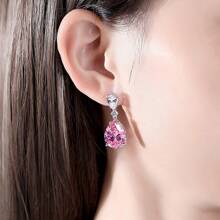 GGRUO 1 Paar 925er Silber Pink Tropfenform Ohrringe, süße, ausgefallene, klare kubische Zirkonia Ohrstecker, attraktiver Schmuck für Braut, Party, Hochzeit, Valentinstag, Dates, Geschenke