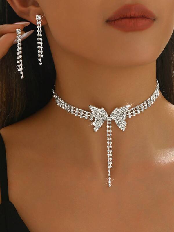 3 قطع/مجموعة مجموعة مجوهرات للنساء - سلسلة فراشة + أقراط شرابة، مناسبة للتصوير اليومي، الفستان الرسمي، فستان الزفاف، ، حفلات موسيقى المهرجانات وغيرها