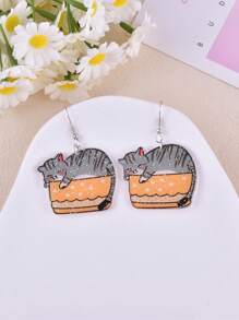 1 Pair Lovely Cake, Cat, Sea Fish, Skull Cat Design Earrings For Women, Party Jewelry Decoration