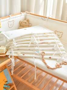 1 件婴儿床保险杠套装，一体式软垫防撞床栏护栏，带卡通刺绣图案，新生儿婴儿床缓冲器