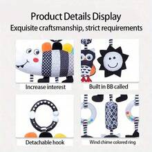 1件婴儿挂式推车和汽车座椅玩具，黑白高对比度动物风铃毛绒摇铃婴儿娃娃玩具，感官玩具新生儿毛绒活动玩具，适合0-12个月婴儿（男女宝宝均可）的婴儿洗礼礼物，最佳圣诞礼物