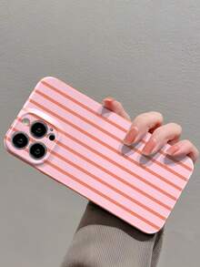 Casing Ponsel Minimalis Motif Garis-Garis Paduan Logam Merah Muda 1 buah, Casing Pelindung Ponsel dengan Finishing Logam Berlubang Motif Garis-Garis Minimalis, Kompatibel dengan iPhone 11/12/13/14/15/16 Pro Max, Tahan Air, Tahan Guncangan, Anti Jatuh, Tahan Gores, Warna Pastel Musim Semi, Hadiah, Versi Internasional, Bukan Versi Domestik - MultiWarna - View 4