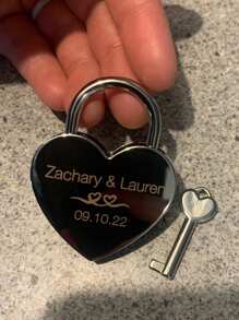 1pc Custom Padlock, Two Hearts Locked In Love, Personal Heart Lock, Wedding Gifts, Anniversary Gift For Boyfriend, Engraved Gift For Boyfriend, Engraved Heart Love Lock With Key