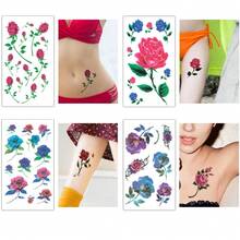 Flower Realistic Temporary Tattoos, Small Tiny Fake Rose Tattoo Stickers, 10 Sheets For Women Girls Adults Makeup On Body Face Hand Finger Arm Neck Wrist, Sexy Party Supplies Favors