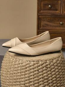 1 Pair Women's Flat Slip-On Pointed Toe Work Casual Shoes, Comfortable Office Pumps Suitable For All Seasons - Màu Khaki - Xem 2