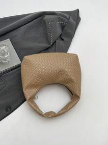 Genuine Leather Underarm Baguette Bag, Suitable For Outings, Dates And Commuting. Fashion Asymmetric Square Handbag, PU Woven Texture Tote Bag, Burgundy, Daily Work Bag, Top Handle Wallet (Pattern Random) - Khaki - View 10