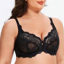 MELENECA MELENECA Women's Plus Size Minimizer Bras Full Coverage Lace Unlined Underwire Bra