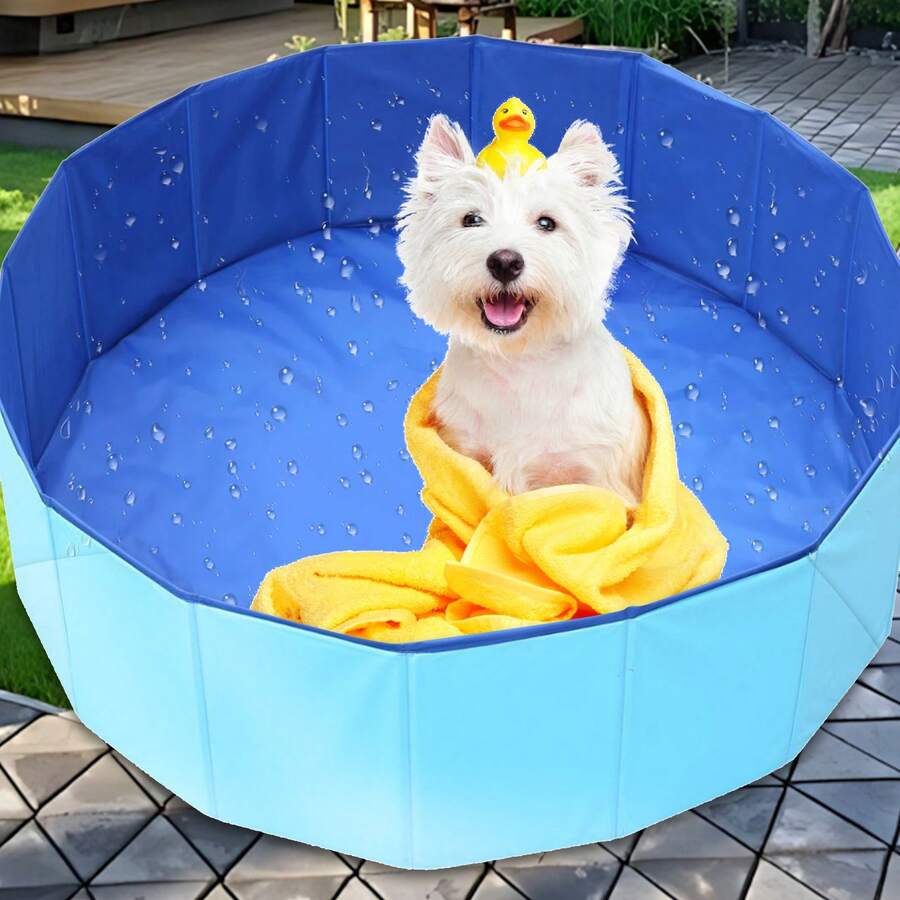 1pc Foldable Pet Bathtub, Portable Blue Dog Swimming Pool For Small/Medium Pets, Suitable For Dogs And Cats, Movable Pet Bathing Tub, Pet Cleaning Supplies