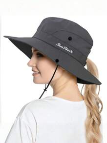 1 pièce Chapeau de soleil à large bord pour femme - Design à queue de cheval, large bord pour ombre solaire, chapeau de seau pliable pour plage et été, idéal pour la pêche, les vacances à la plage, les voyages de femmes et les activités extérieures