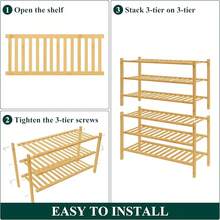 Shoe Rack Closet, 3 Tier Wooden Stackable Shoe Organizer, Standing Shoes Storage Shelf Entryway, Front Door Entrance, Natural - 自然的 - 查看 6