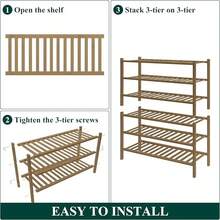 Shoe Rack Closet, 3 Tier Wooden Stackable Shoe Organizer, Standing Shoes Storage Shelf Entryway, Front Door Entrance, Natural - 核桃 - 查看 6