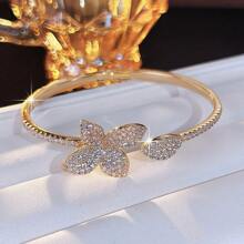 1pc Minimalist Elegant Zirconia Crystal Flower Bracelet, Unique Gift For Women
