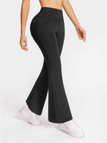 Women's Flared Leg With Pockets Yoga Pants, Slim-Fit Athletic Trousers For Everyday Wear