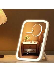 Espelho de Maquiagem com Luzes LED, Espelho de Viagem Portátil Dobrável com Suporte Ajustável, 3 Modos de Cor, Espelho de Vaidade Iluminado, Tela Sensível ao Toque Regulável, Espelho de Vaidade para Penteadeira, Quarto, Provador, Espelho com Rotação de 360°, Recarregável por USB de Mesa, Presente do Dia dos Namorados, Presente do Dia das Mães, Presente para Mulher