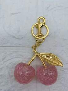 1 件时尚樱桃轻奢钥匙扣樱桃创意女士钥匙扣闪粉水晶仿水果吊坠情人节汽车饰品包包挂饰 - 銀色櫻桃 - 查看 20