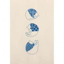 1pc/3PCS Funny Cat Dumplings Slouchy Cat Illustration Abstract Line Poster Canvas Painting Nordic Style Wall Art Picture Bathroom Home Decor Framed Cat Unframed Cat