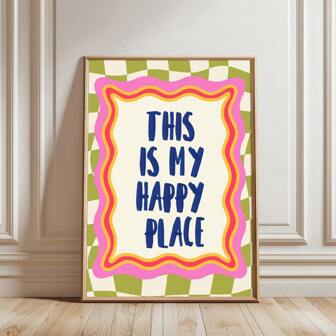 1 stuk oningelijste 'This Is My Happy Place'-welkomstcitaat-muurkunstposter, canvasprint, minimalistische typografie, kunst, dopamine-decoratieschilderij voor slaapzaal, woonkamer, slaapkamer en moderne huisdecoratie