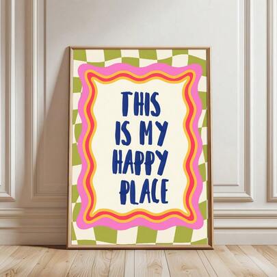 1PC Framed/Unframed This Is My Happy Place Welcome Quote Wall Art Poster Canvas Print Minimalist Typography Art Dopamine Decor Painting For Dorm,Living Room,Bedroom,Modern Home Decoration