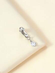 1pc Fashion Versatile Minimalist Zirconia Fake Belly Button Ring - Silver - View 4