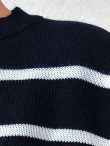 ALTZTAR 男士休闲简约条纹针织短袖毛衣 - 藏蓝色 - 查看 7