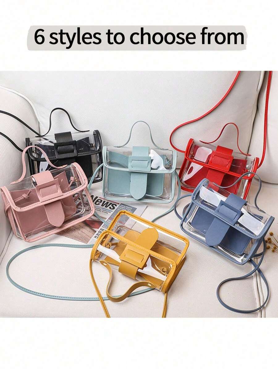 1/2 Pcs Women's Transparent Handbag, Transparent Purse, Crossbody Bag, Removable Shoulder Strap, Certified By The Sports Field Bag, With Buckle For Easy To Carry, Pvc Waterproof Material, Go Out For More Trips, Kind Of Shopping, Yen Fashionable And Versatile, The Best Choice For Travel, Vacation, Gift, A Variety Of Styles And Colors Can Be Selected - Multicolor - View 1