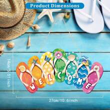 1 Stück Sommerschuhe Hängeschild Form Willkommen Hallo Flip Flop Holztür Schild Rustikales Wandschild Garten Innendekoration Außendekoration