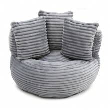 Giant Bean Bag Chair With Ottoman, Memory Foam Filled Corduroy Gaming Chair,With Pedals,Faux Fur Shell-Shaped Lounge Chair - Floor Sofa For Living Room, Home Theater, Play Zone - & Non-Slip Base,Very Suitable For Bedrooms, Living Rooms, Game Rooms, Study Rooms, Offices, Or Apartments. - A-灰色(燈芯絨) - 查看 6