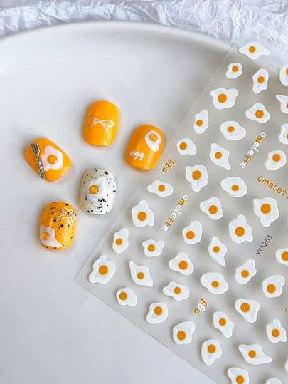 1 miếng dán móng tay hình trứng chiên hoạt hình tối giản và dễ thương. (Dụng cụ làm móng, miếng dán móng tay)