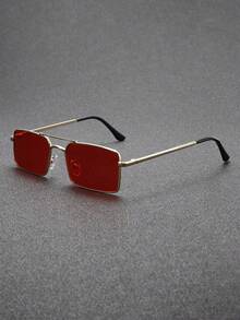 1 件男士时尚眼镜，商务老板眼镜，方形镜框，透明镜片，红色，时尚百搭，双桥时尚眼镜，欧美新款，金属框架眼镜