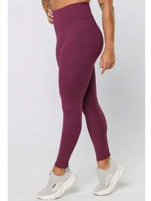 Women's Plain Polyamide Fitness Leggings, Thick Fabric, Zero Transparency - 酒紅色 - 查看 5