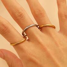Elegant Geometric Minimalist Bicolor Gold & Silver Design 18K Plated Stainless Steel Stackable Separable Link Rings, Fashion Jewelry For Women, Everyday & Party Wear