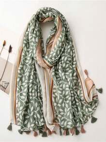 1pc Women's Ditsy Floral Tassel Decorated Scarf
