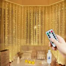 1 件窗帘仙女灯,USB 供电 LED 仙女灯串,具有 8 种照明模式,适用于派对、客厅、卧室、室内装饰、婚礼、生日、单身派对(暖白/白色/多色) - USB窗簾燈 - 查看 16