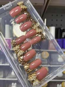 Handmade Press-On Nails Ab Diamond Glitter Powder French Fake Nails  Reusable Nails High Quality - Rose Gold - View 2