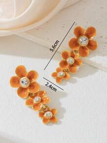 1 par de pendientes con colgante de flor de cinco pétalos con estilo de gota naranja vibránte y cristales incrustados, elegantes y frescos para el verano, vacaciones y apropiados para uso diario, citas y vacaciones