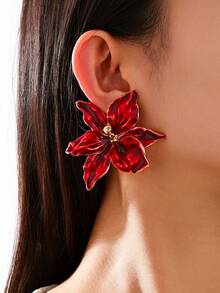 复古法式宫廷风花卉耳环（无礼盒） - 紅色 - 查看 6