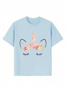 3件套女童休闲笑脸图案圆领短袖T恤，时尚可爱英文印花，夏季学生服装，情人节